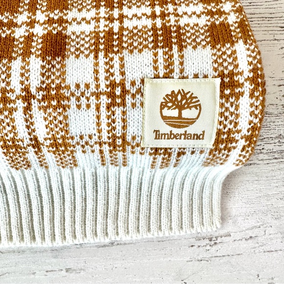 NWT TIMBERLAND Plaid Knit Scarf OS Cream Mustard - Picture 4 of 6